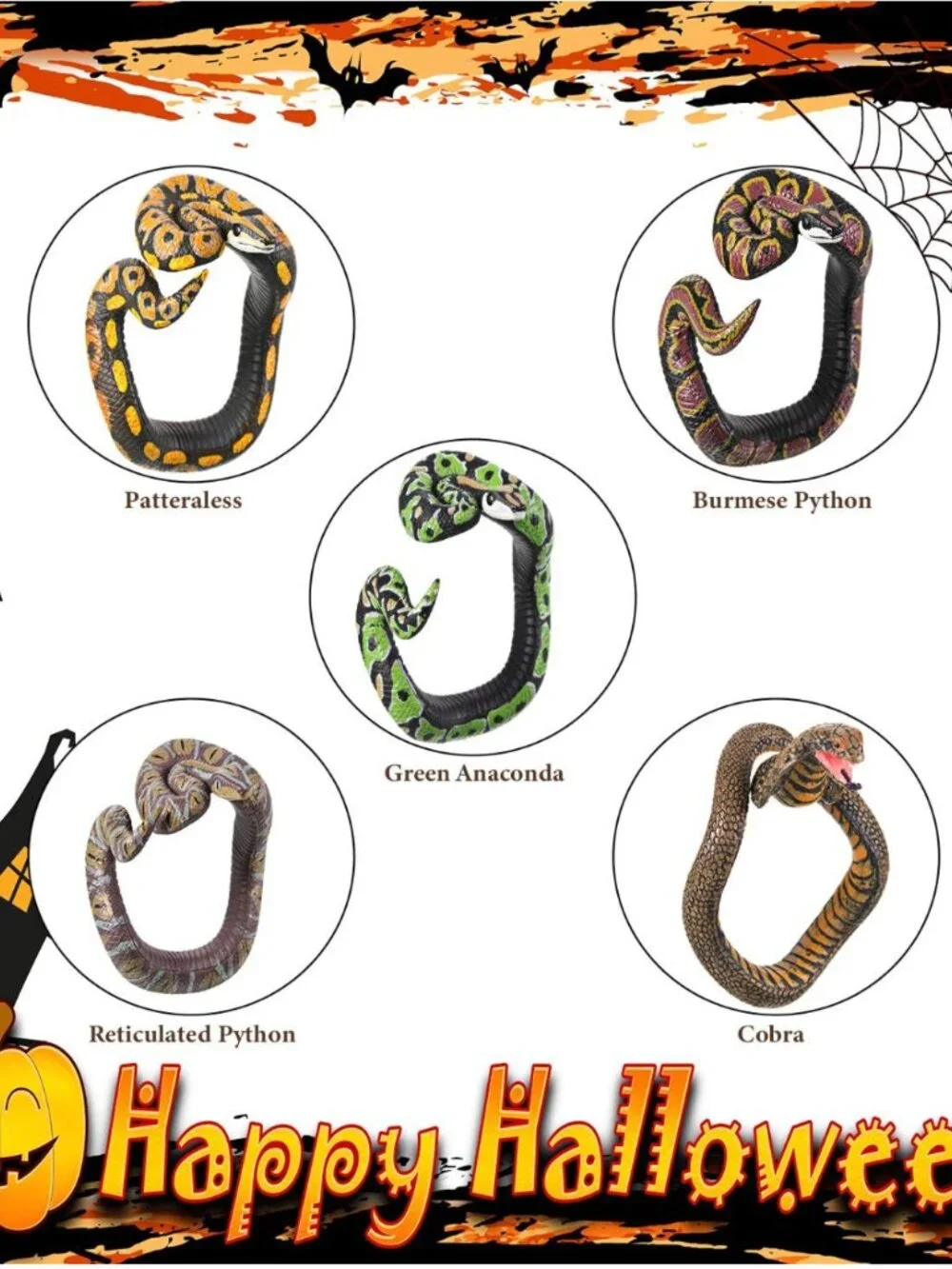 NEW 6 REALISTIC SNAKE REPTILE PVC PLASTIC TOY BRACELET HALLOWEEN GOTHIC